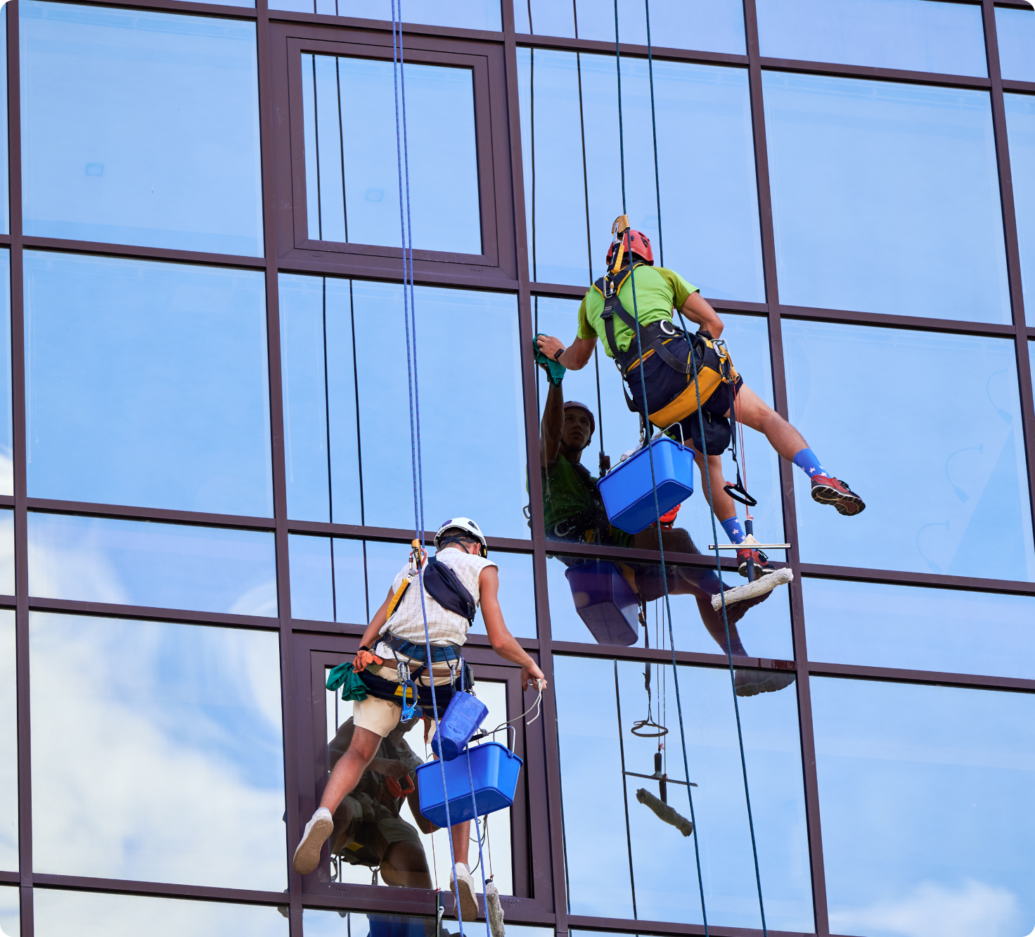 Professional Window cleaners cleaning high rise windows