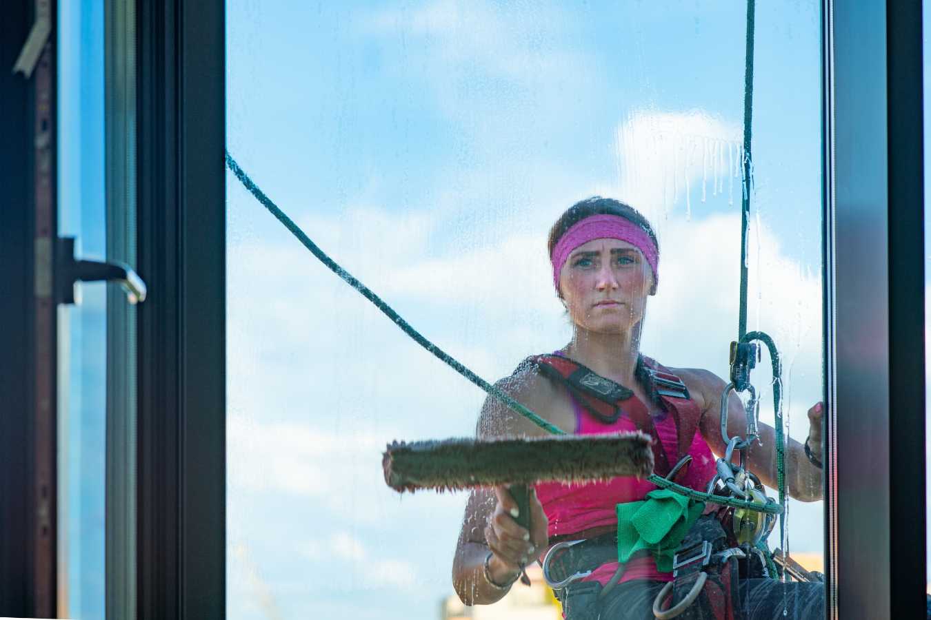 Window cleaner at work
